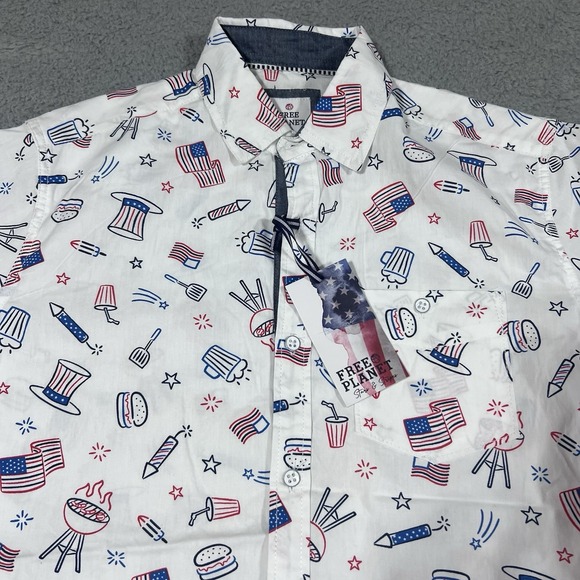 Free Planet Other - Free Planet USA 4th Of July Fireworks America Button Up Cotton Shirt Small NWT
